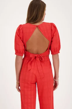 My Jewellery Top Rouge à Manches Bouffantes Et Dos Ouvert Discount