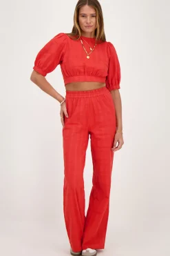 My Jewellery Top Rouge à Manches Bouffantes Et Dos Ouvert Discount