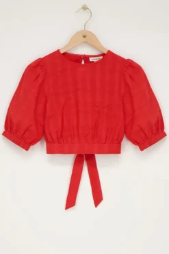 My Jewellery Top Rouge à Manches Bouffantes Et Dos Ouvert Discount