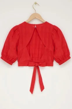 My Jewellery Top Rouge à Manches Bouffantes Et Dos Ouvert Discount