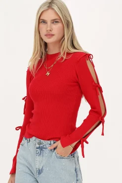 My Jewellery Top Avec Nœuds Sur Les Manches Rouge Best