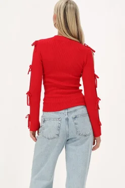 My Jewellery Top Avec Nœuds Sur Les Manches Rouge Best
