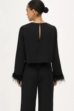 My Jewellery Top Satiné Noir Avec Plumes Hot