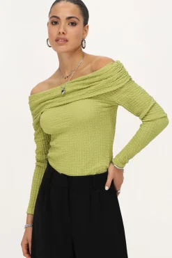 My Jewellery Top Texturé à épaules Dénudées Vert citron/Vert Hot