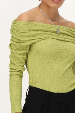 My Jewellery Top Texturé à épaules Dénudées Vert citron/Vert Hot