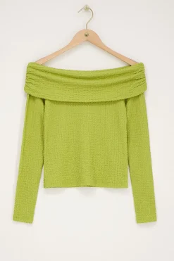 My Jewellery Top Texturé à épaules Dénudées Vert citron/Vert Hot