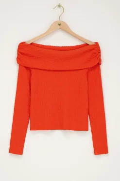 My Jewellery Top Texturé à épaules Dénudées Orange New