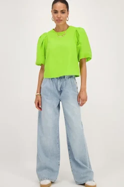 My Jewellery Top à Manches Bouffantes Vert Clearance
