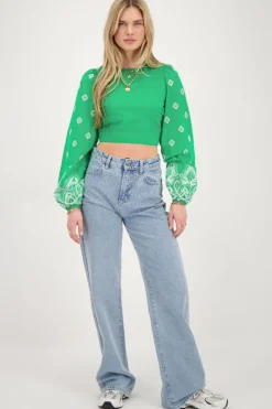 My Jewellery Top Avec Dos Noué Et Broderie Vert Discount
