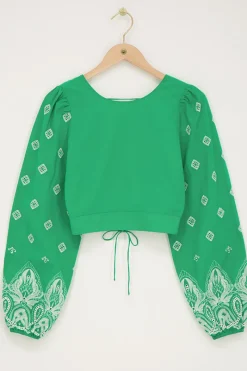 My Jewellery Top Avec Dos Noué Et Broderie Vert Discount
