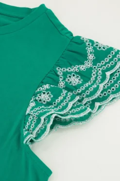 My Jewellery Top Vert Avec Manches Brodées Vert/Beige Sale