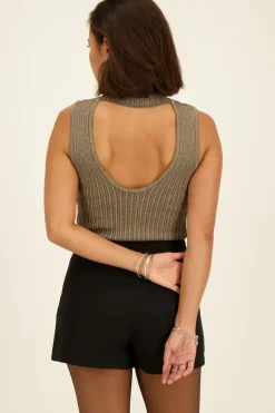 My Jewellery Top Vert Sans Manches Avec Lurex Doré Et Col Montant New
