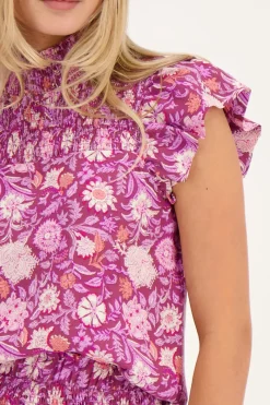 My Jewellery Top Violet Avec Imprimé Floral Rose Et Blouse Rouge/Violet/Rose/Rouge foncé Best