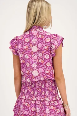 My Jewellery Top Violet Avec Imprimé Floral Rose Et Blouse Rouge/Violet/Rose/Rouge foncé Best