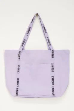 My Jewellery Tote Bag Lilas En Lin L'amour Violet clair Hot