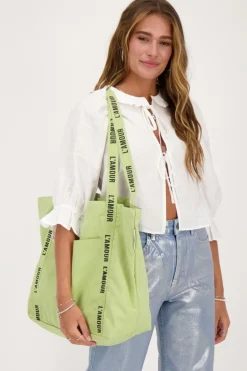 My Jewellery Tote Bag Vert Menthe En Lin L'amour Vert menthe/Vert Sale