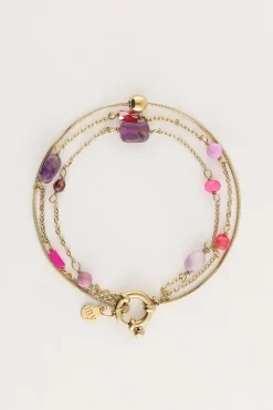 My Jewellery Triple Bracelet Avec Perles Roses Et Violettes Discount