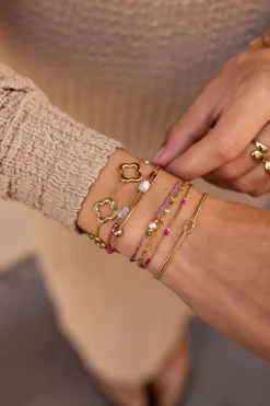 My Jewellery Triple Bracelet Avec Perles Roses Et Violettes Discount