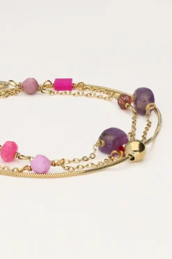 My Jewellery Triple Bracelet Avec Perles Roses Et Violettes Discount