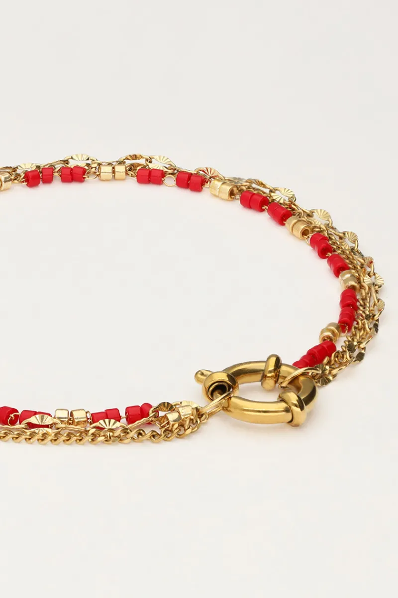 My Jewellery Triple Bracelet Avec Perles Rouges Best