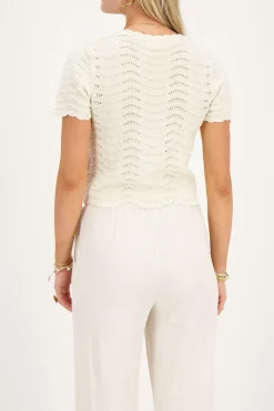 My Jewellery T-shirt Beige En Maille Ajourée Avec Lurex Clearance