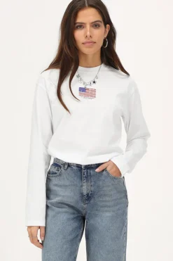 My Jewellery T-shirt Blanc à Manches Longues Avec Drapeau Américain Online