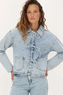 My Jewellery Veste En Jean Avec Nœuds Bleu clair New