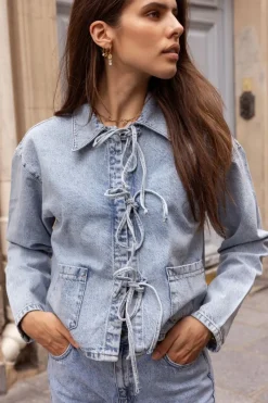 My Jewellery Veste En Jean Avec Nœuds Bleu clair New