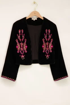 My Jewellery Veste En Velours Noir Avec Broderie Rose Best