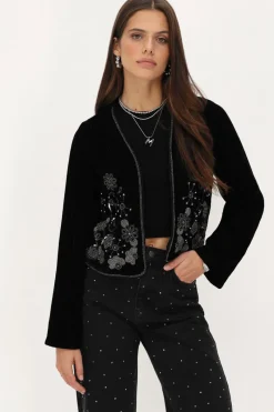 My Jewellery Veste En Velours Noir Avec Broderie Argentée Discount