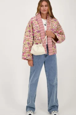 My Jewellery Veste Kimono Beige à Imprimé Fleuri Vert Et Rose Best