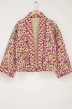 My Jewellery Veste Kimono Beige à Imprimé Fleuri Vert Et Rose Best