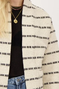 My Jewellery Veste Kimono Blanche à Rayures Noires Clearance
