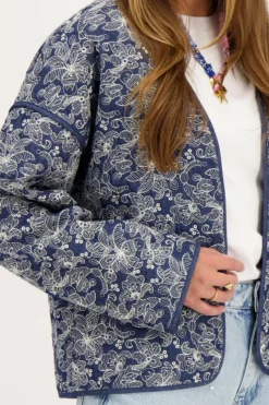 My Jewellery Veste Kimono En Chambray Bleu Avec Broderie Discount