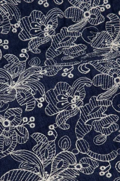 My Jewellery Veste Kimono En Chambray Bleu Avec Broderie Discount