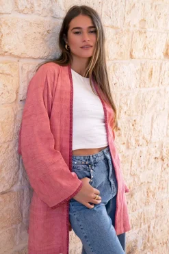 My Jewellery Veste Kimono Rose En Jacquard New