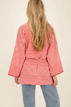 My Jewellery Veste Kimono Rose En Jacquard New