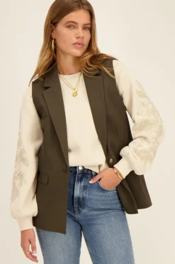 My Jewellery Veste Longue Sans Manches Vert Foncé Avec Poches Best