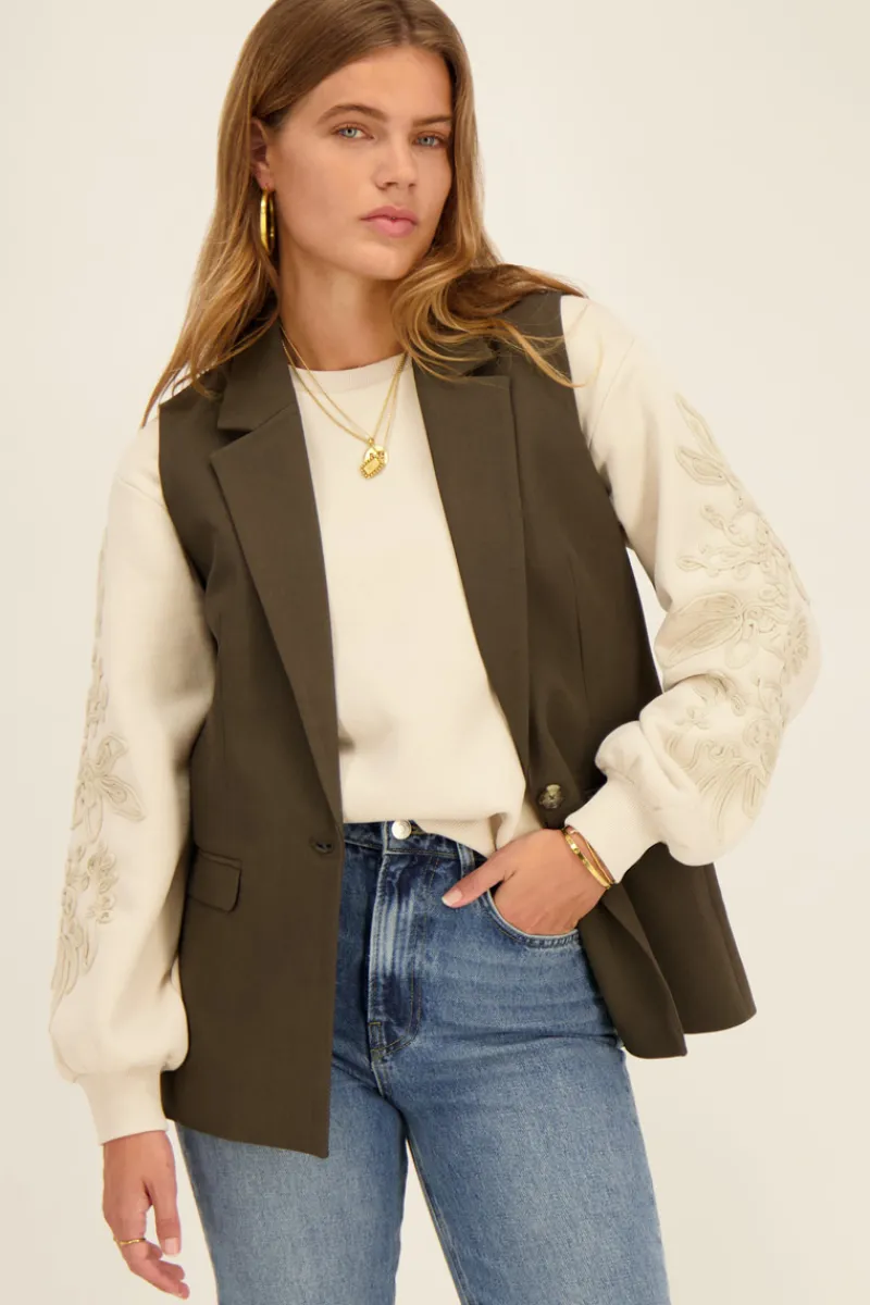 My Jewellery Veste Longue Sans Manches Vert Foncé Avec Poches Best