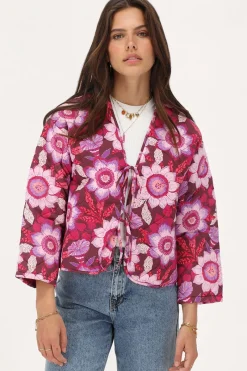 My Jewellery Veste Matelassée Marron Avec Nœuds Et Imprimé Floral Rose Online