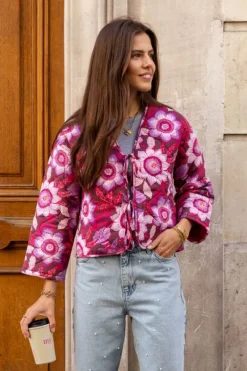 My Jewellery Veste Matelassée Marron Avec Nœuds Et Imprimé Floral Rose Online