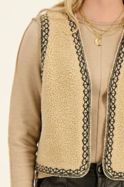My Jewellery Veste Sans Manche Teddy Beige & Broderie Noire New