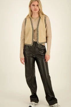 My Jewellery Veste Sans Manche Teddy Beige & Broderie Noire New