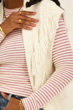 My Jewellery Veste Sans Manches Beige à Franges Discount