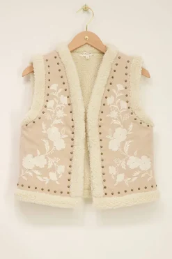 My Jewellery Veste Sans Manches En Teddy Et Broderies Beige Hot