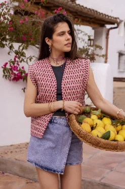 My Jewellery Veste Sans Manches Beige à Imprimé Fleuri Rose Et Vert Online