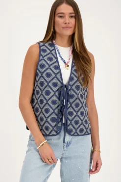 My Jewellery Veste Sans Manches En Chambray Bleu Avec Broderie En Forme De Cœur Online