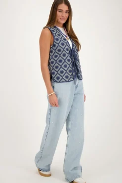 My Jewellery Veste Sans Manches En Chambray Bleu Avec Broderie En Forme De Cœur Online