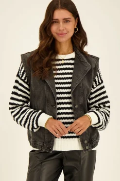 My Jewellery Veste Sans Manches En Denim Noir Clearance