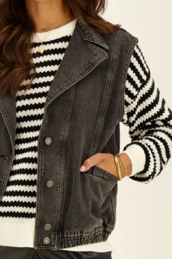 My Jewellery Veste Sans Manches En Denim Noir Clearance